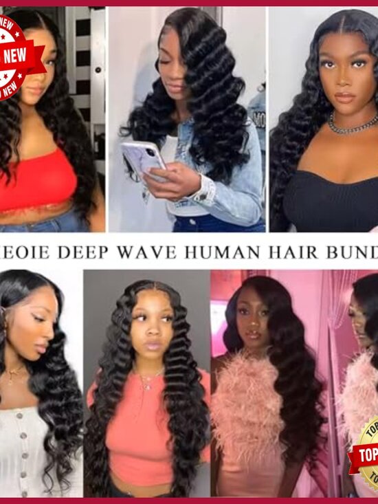Deep Wave Human Hair Extensions 3 Bundles 28-32in Unprocessed Virgin Remy 100% Unprocessed Remy Deep Wave Human Hair 3 Bundles  main image 2